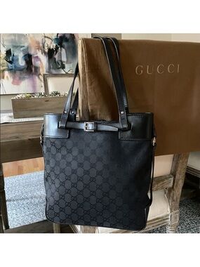 Authentic Gucci GG Monogram Black Tote Bag